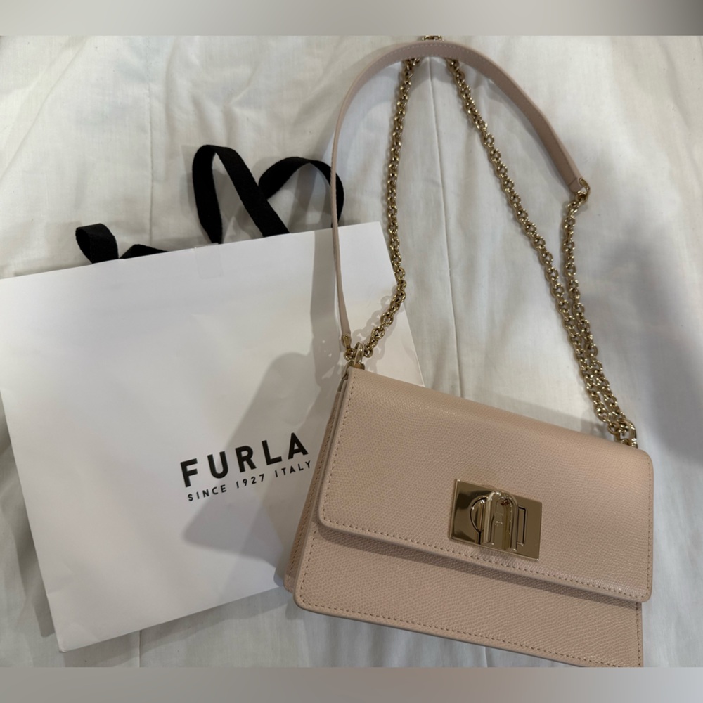 Furla Beige Crossbody Bag with Gold Chain